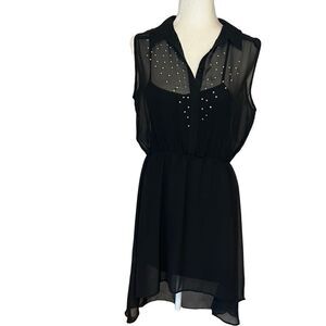 Red Ranch Sheer Black Dress with Gold Details and Slip. Size M. Great Condition